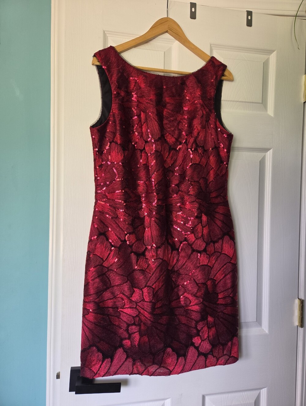 White House Black Market Red Sequin Floral Mini Dress